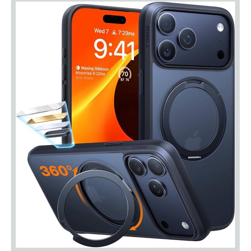 TORRAS Upgrade 360 Magnetic Stand for‎ iPhone 17 PRO Case -Black